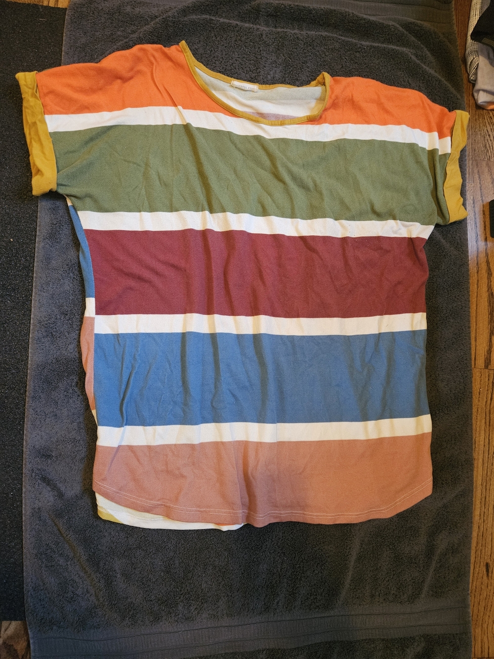 Striped Short-Sleeve Top in Orange, Green, Blue & Rust